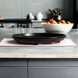 Round Metal Serving Tray 11.75" Anti Skid Rubber Platter Food Serveware VG